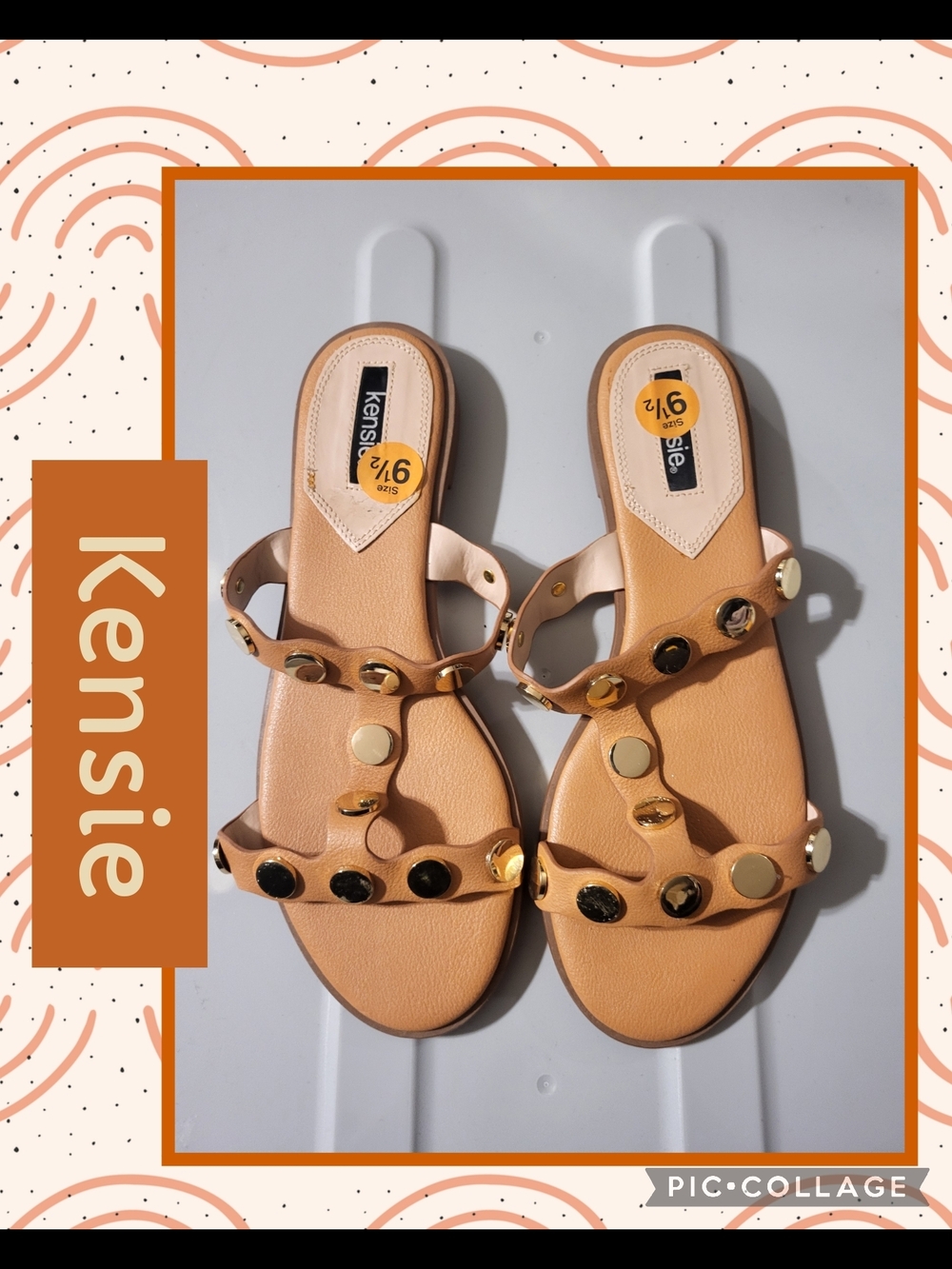 Kensie Women's Tan Studded Slide Sandals